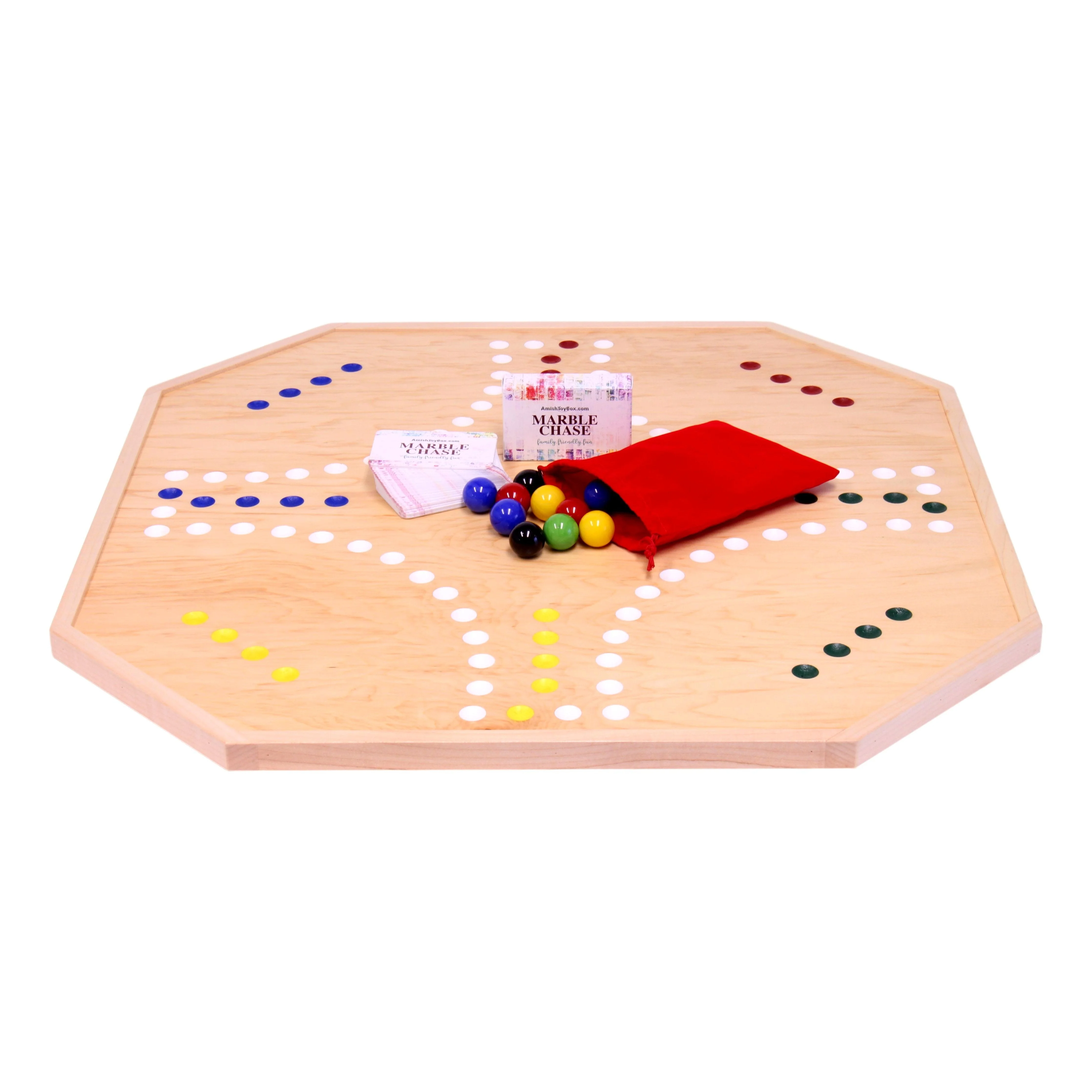 Wooden Marble Chase Board Game Set - 25" Wide Board - Double-Sided - Image 7