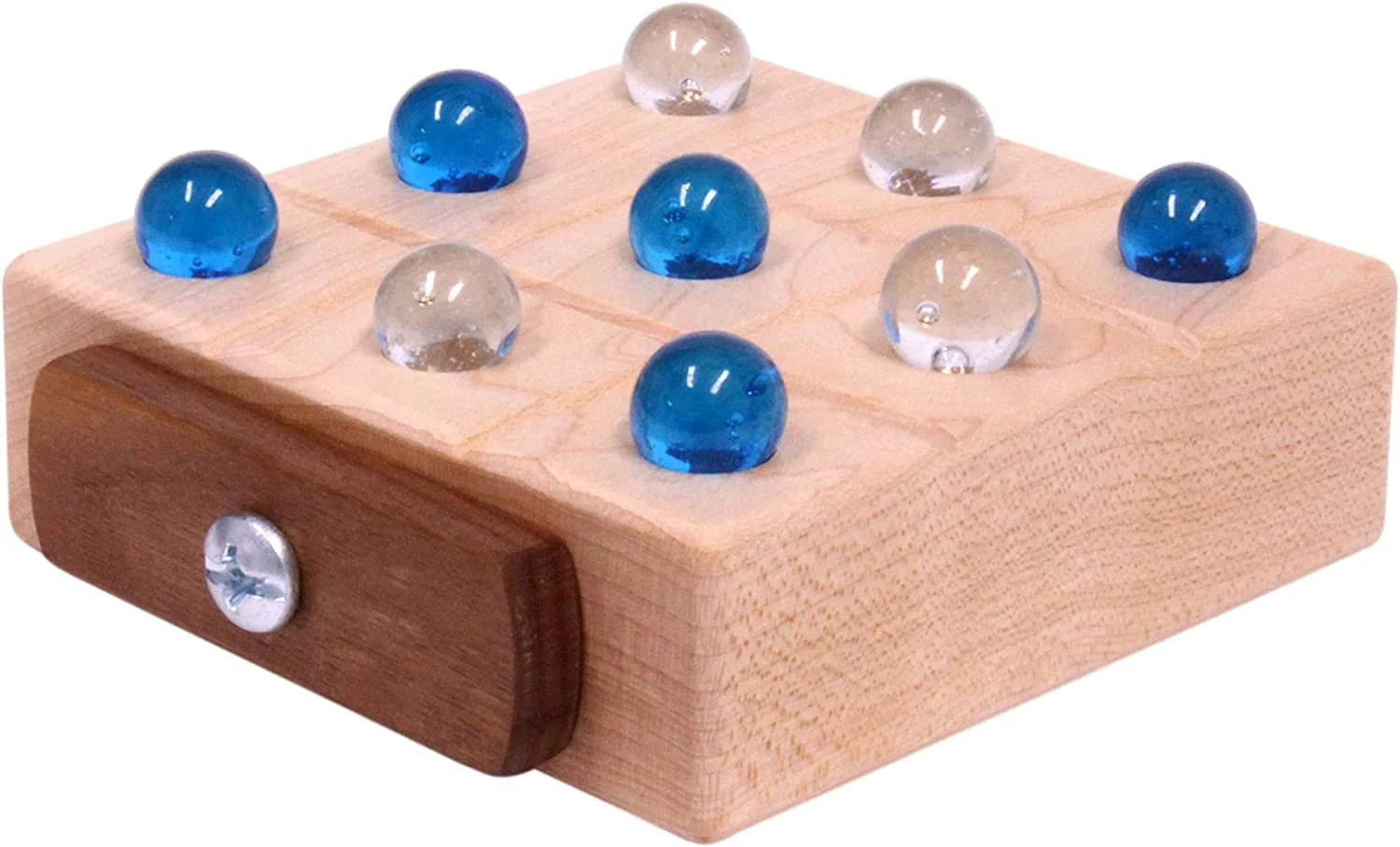 Wooden Marble Tic Tac Toe Game with Built-in Storage for Marbles - Image 3