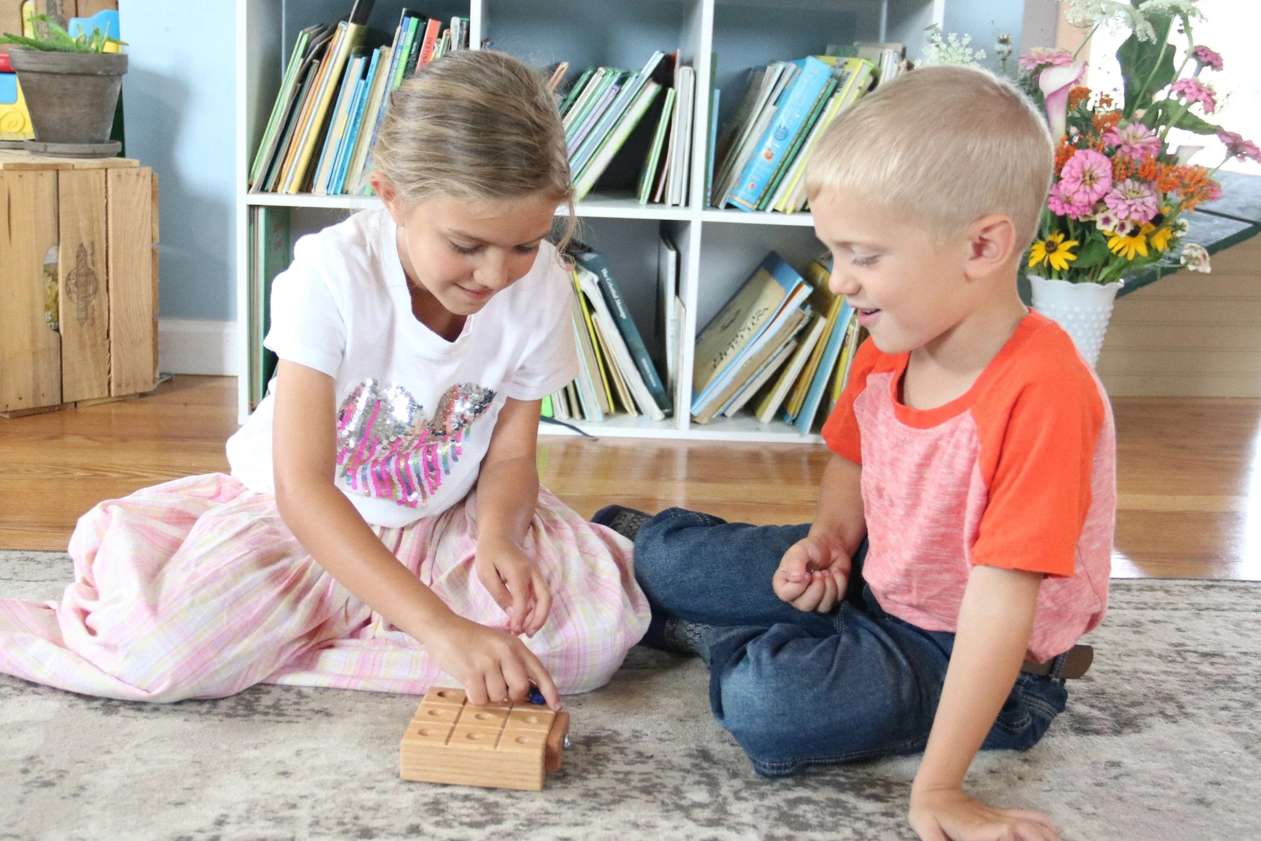 Wooden Marble Tic Tac Toe Game with Built-in Storage for Marbles - Image 5