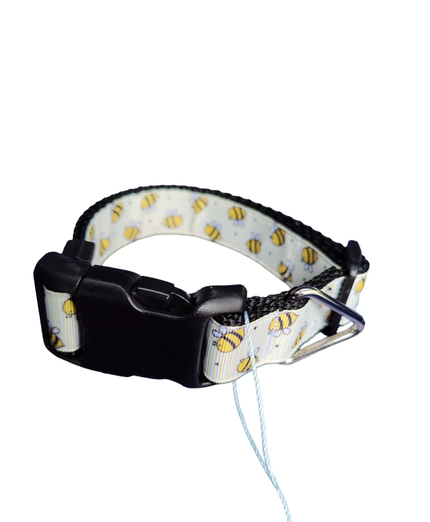 Yellow Bees Black Nylon Dog Collar MD, LG, XL, Leash - Image 2