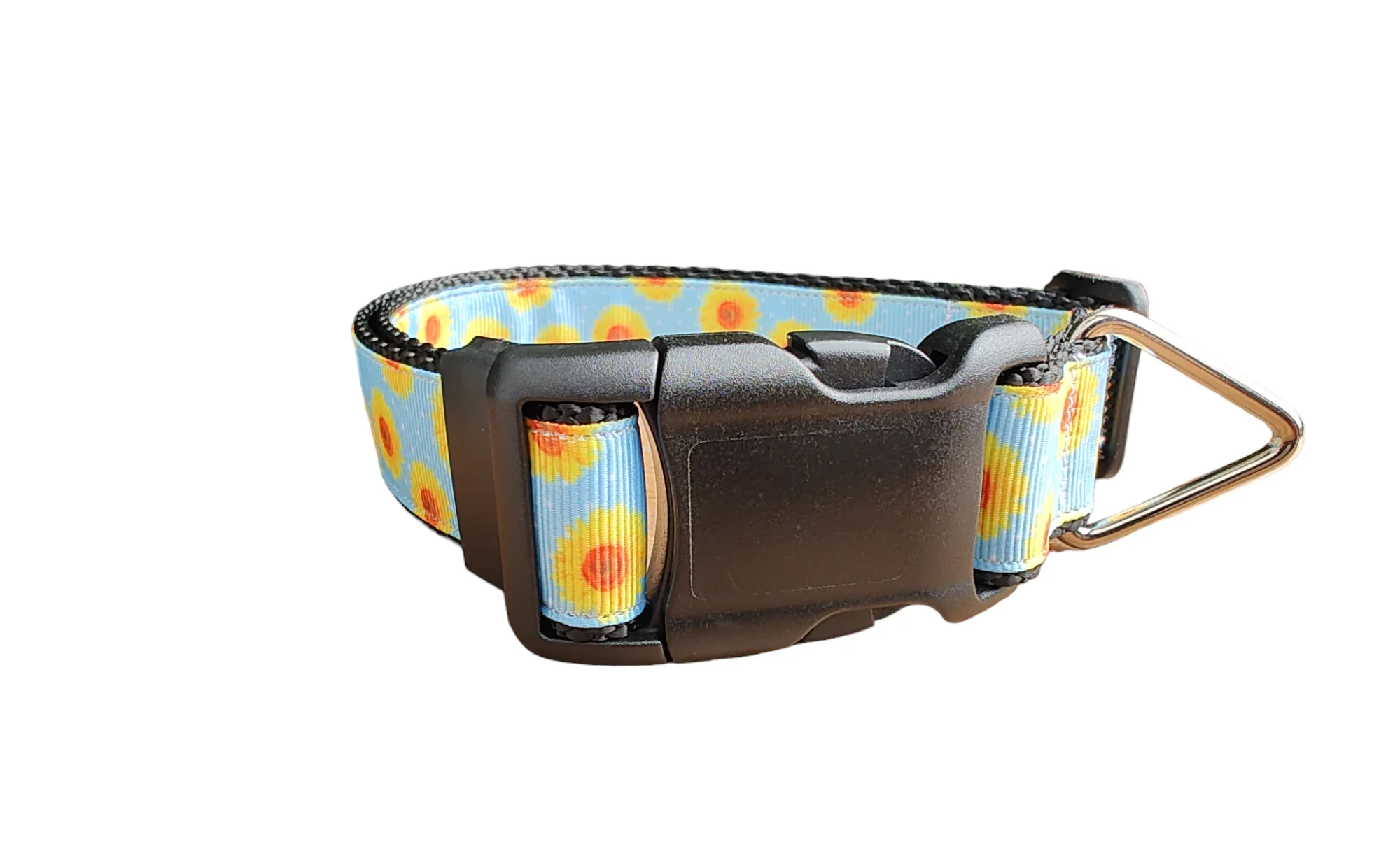 Yellow Flowers Black Nylon Dog Collar MD, LG, XL, Leash - Image 2