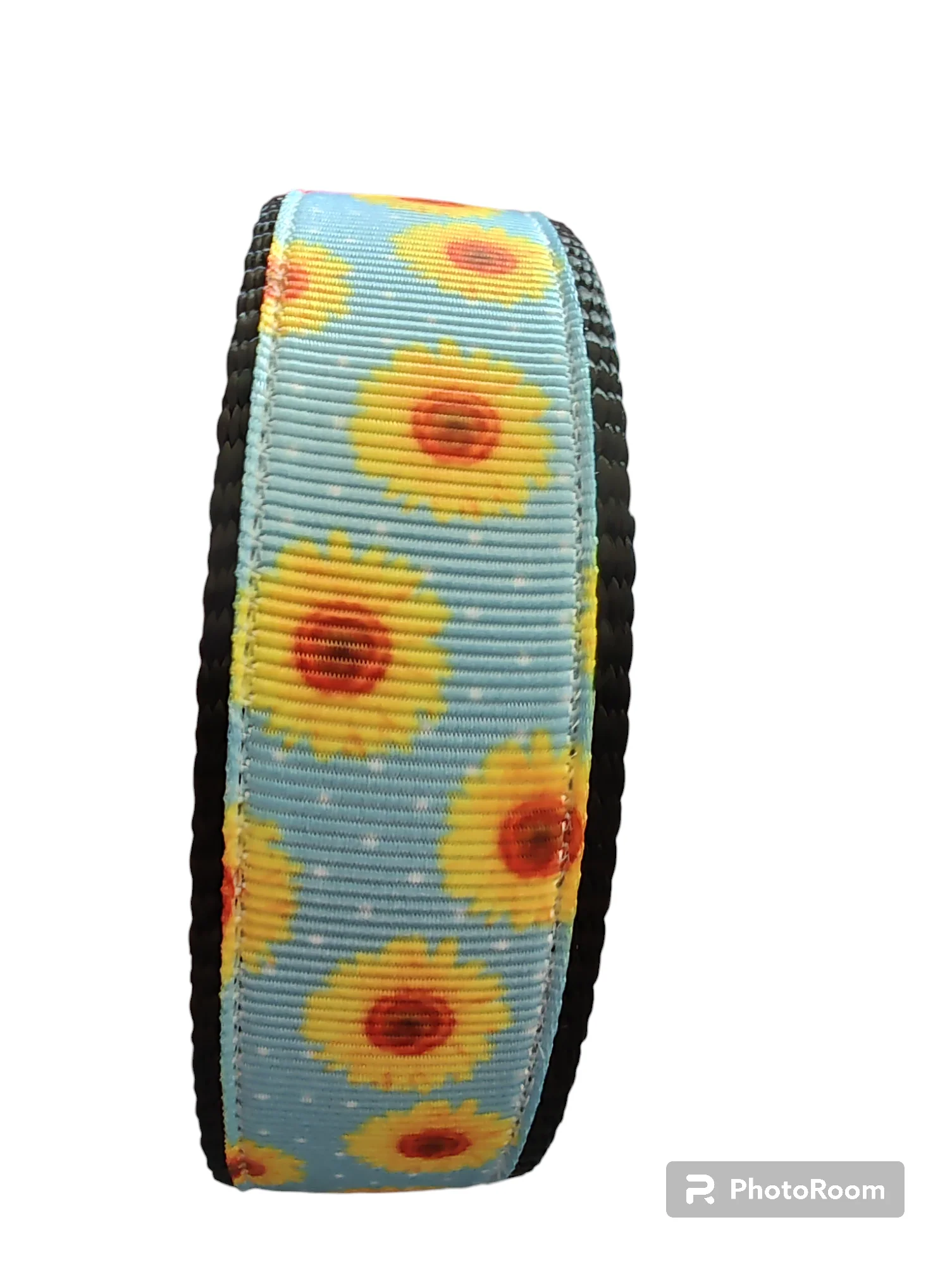 Yellow Flowers Black Nylon Dog Collar MD, LG, XL, Leash - Image 4