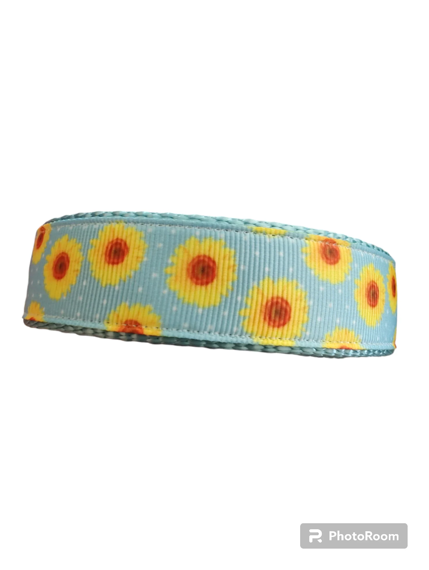 Yellow Flowers Light Blue Nylon Dog Collar MD, LG, XL, Martingale, Leash - Image 4