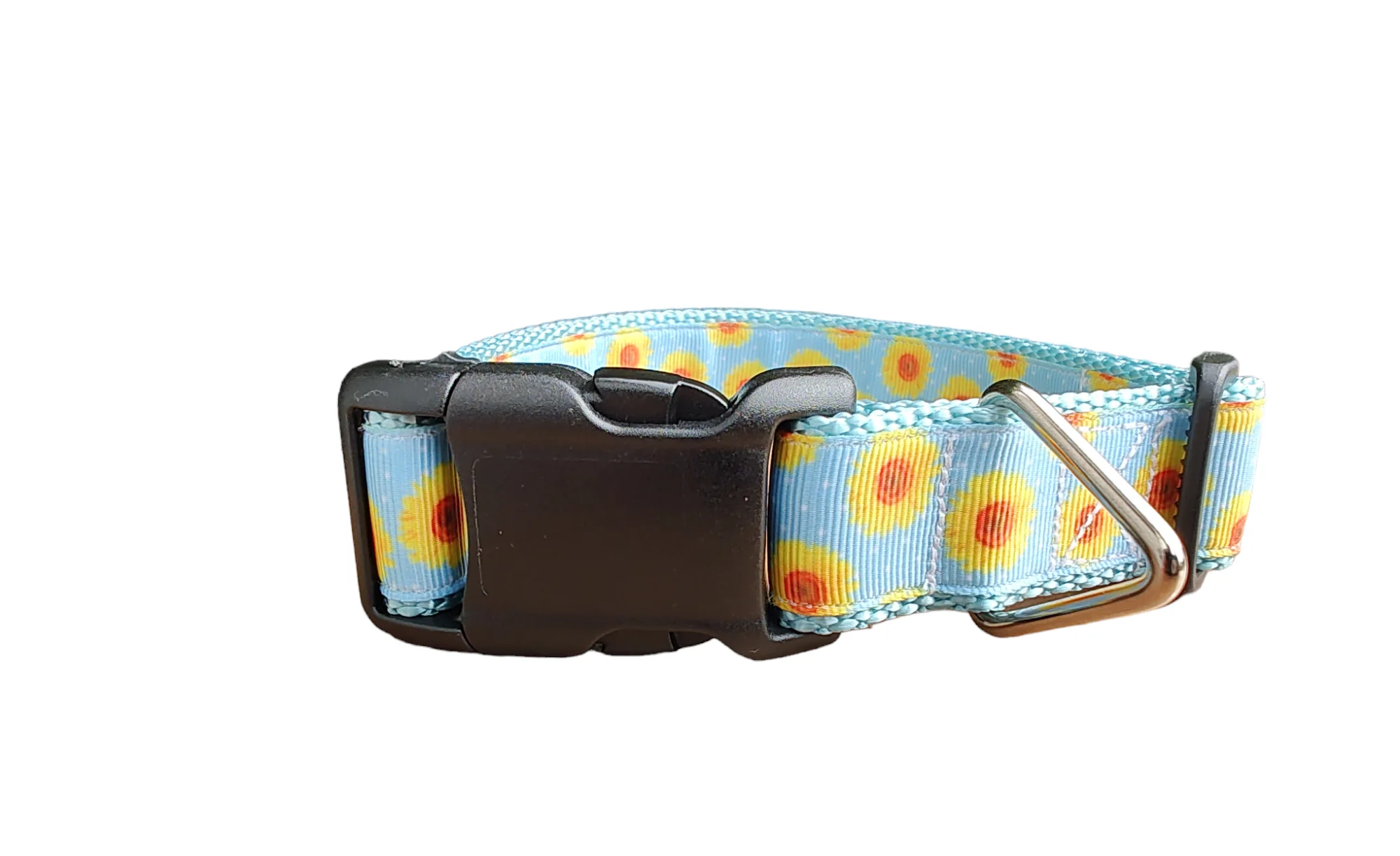 Yellow Flowers Light Blue Nylon Dog Collar MD, LG, XL, Martingale, Leash - Image 5