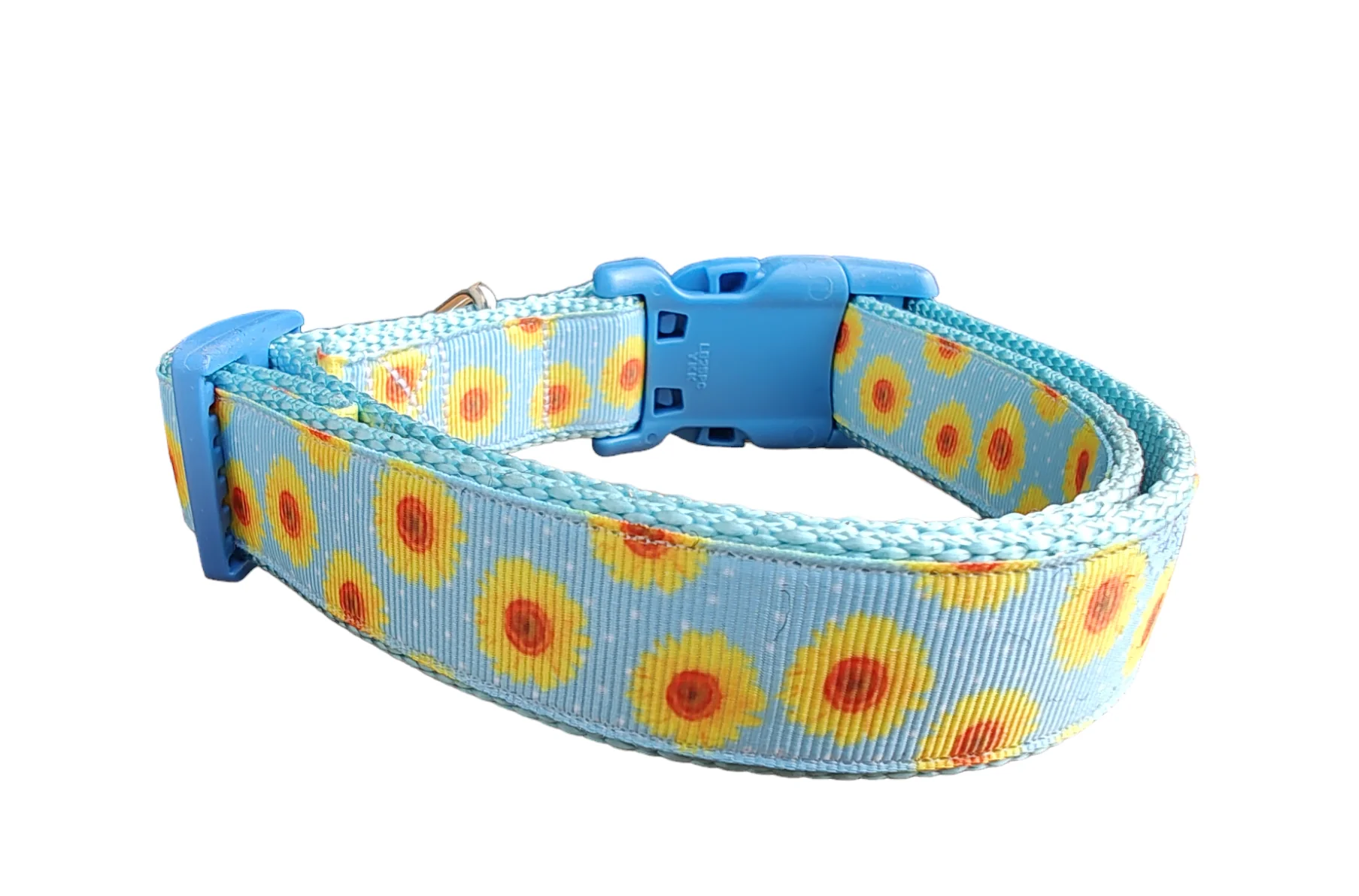 Yellow Flowers Light Blue Nylon Dog Collar MD, LG, XL, Martingale, Leash - Image 6