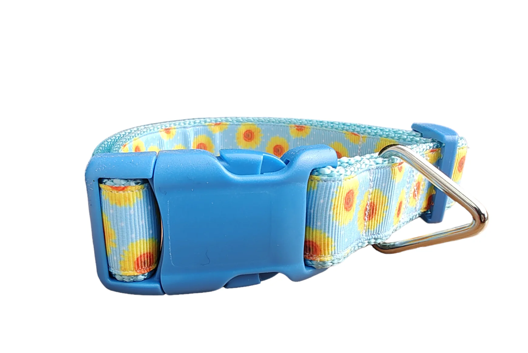 Yellow Flowers Light Blue Nylon Dog Collar MD, LG, XL, Martingale, Leash - Image 7