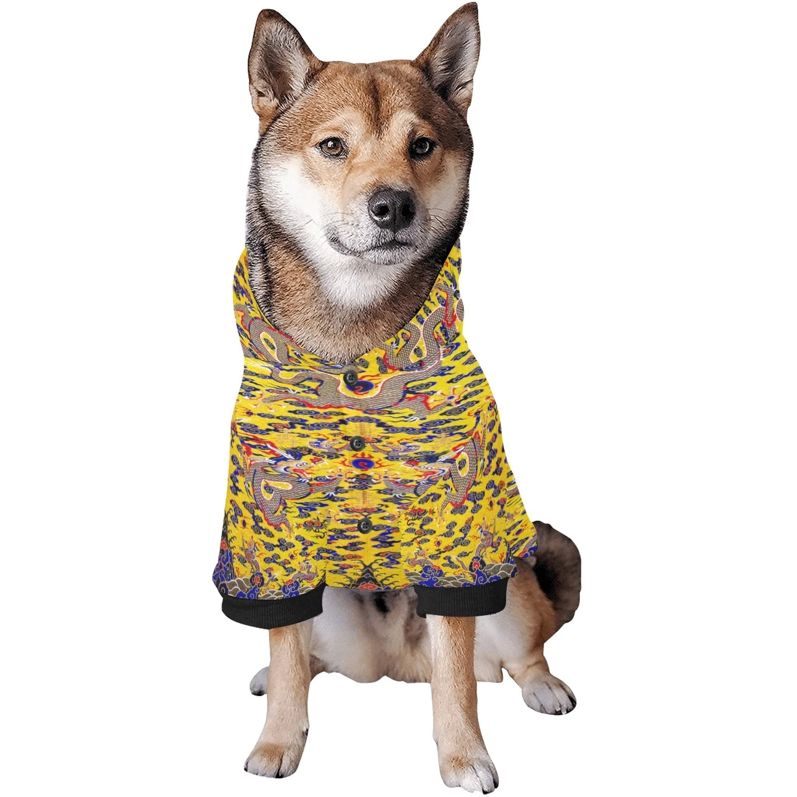 Yellow Imperial Dragon Button Hoodie - Image 6