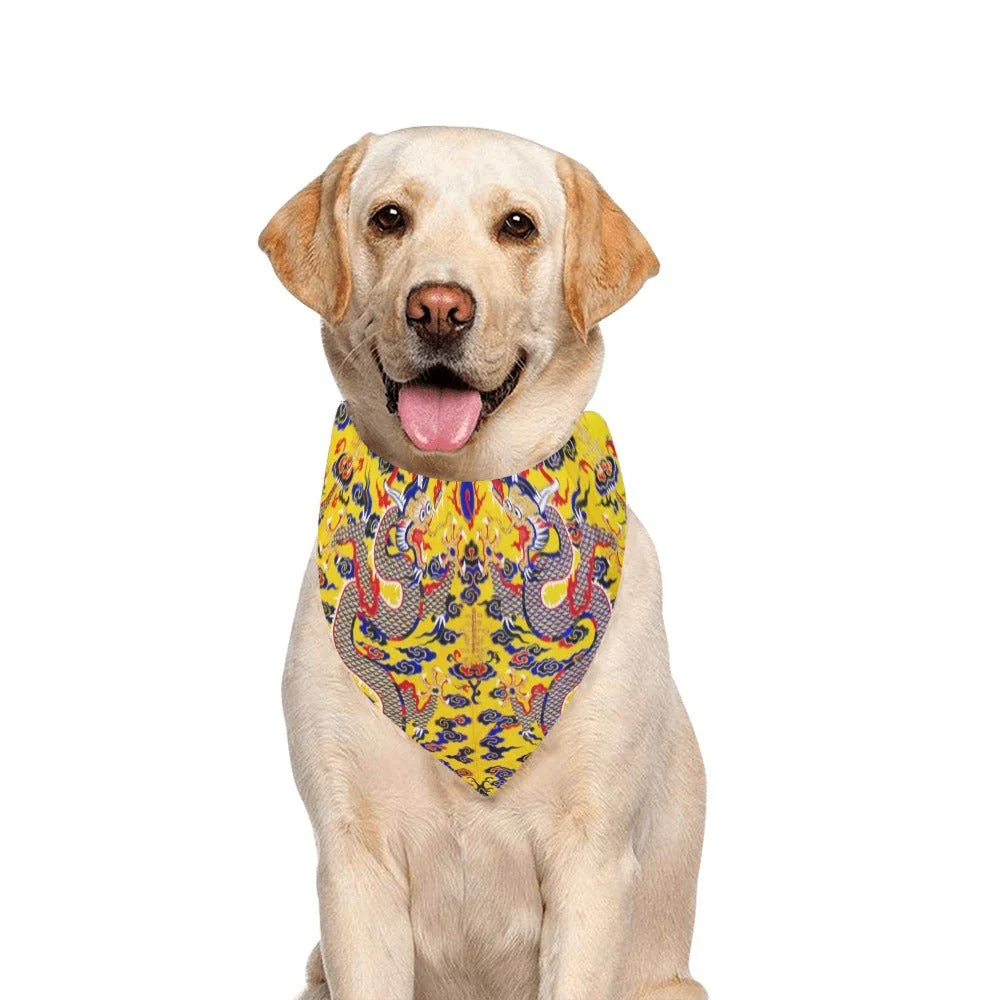 Yellow Imperial Dragon Double-Sided Pet Bandana - Image 4