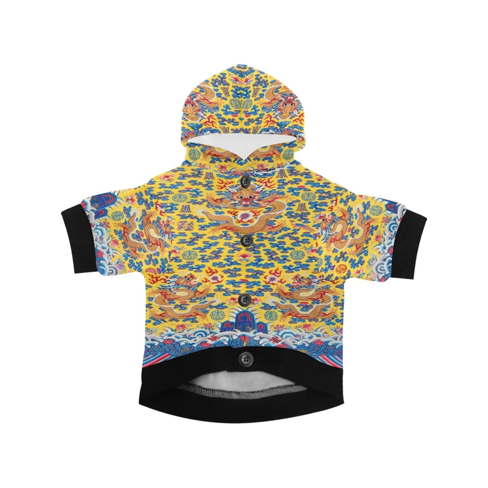 Yellow Qing Dynasty Dragon Button Hoodie - Image 3