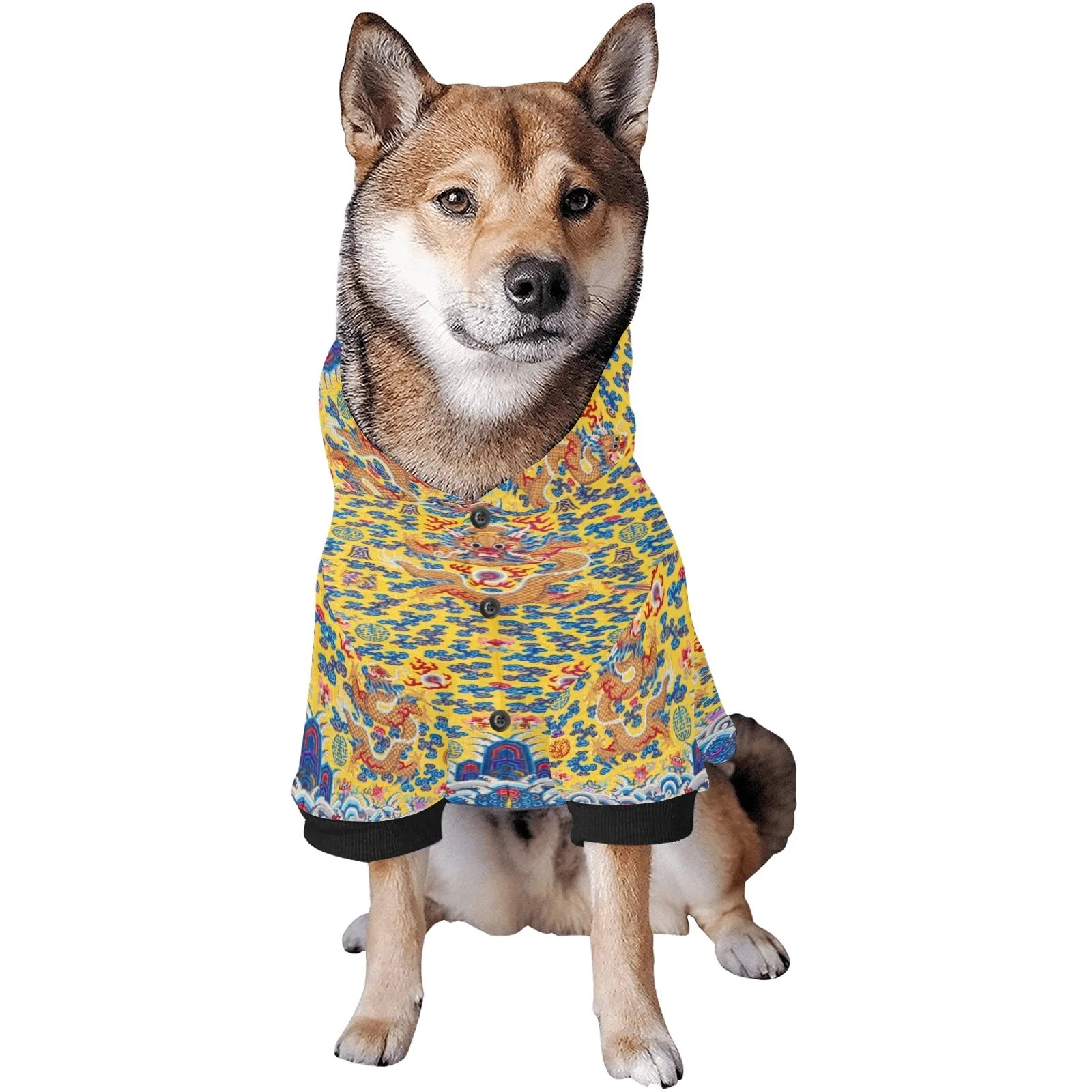 Yellow Qing Dynasty Dragon Button Hoodie - Image 6