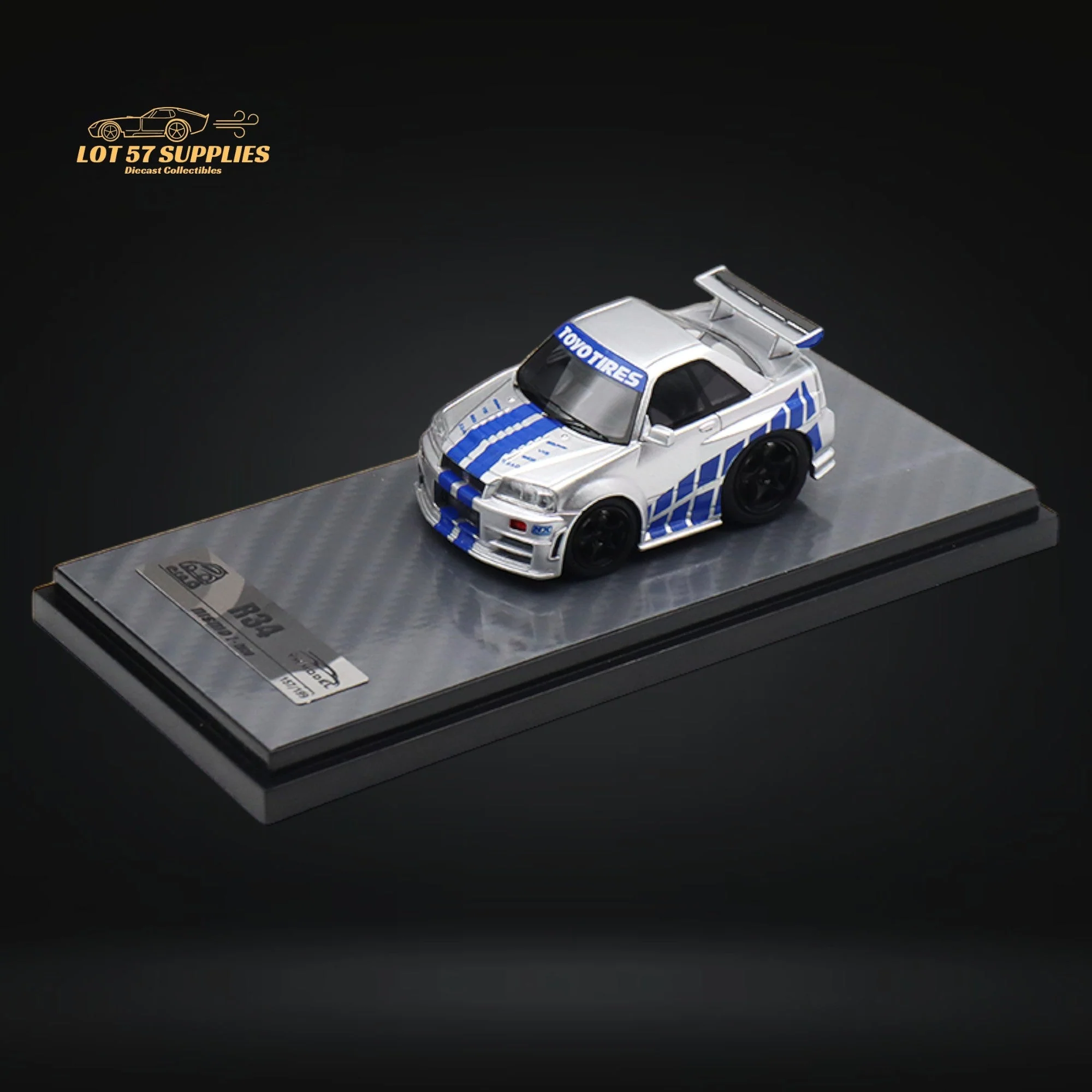 YM Model Skyline R34 Silver Blue F&F Livery 1:64 - Image 3