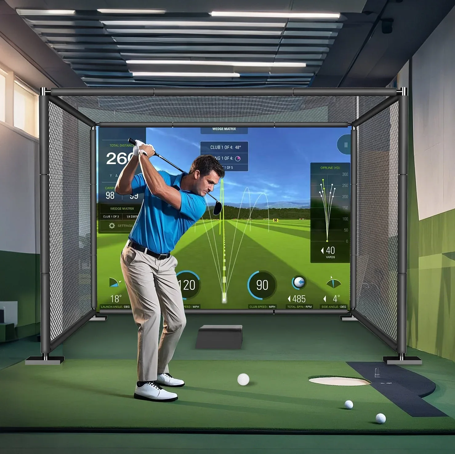 YUNIC Golf Driving Cage with Metal Frame and Simulator Impact Screen - Image 3