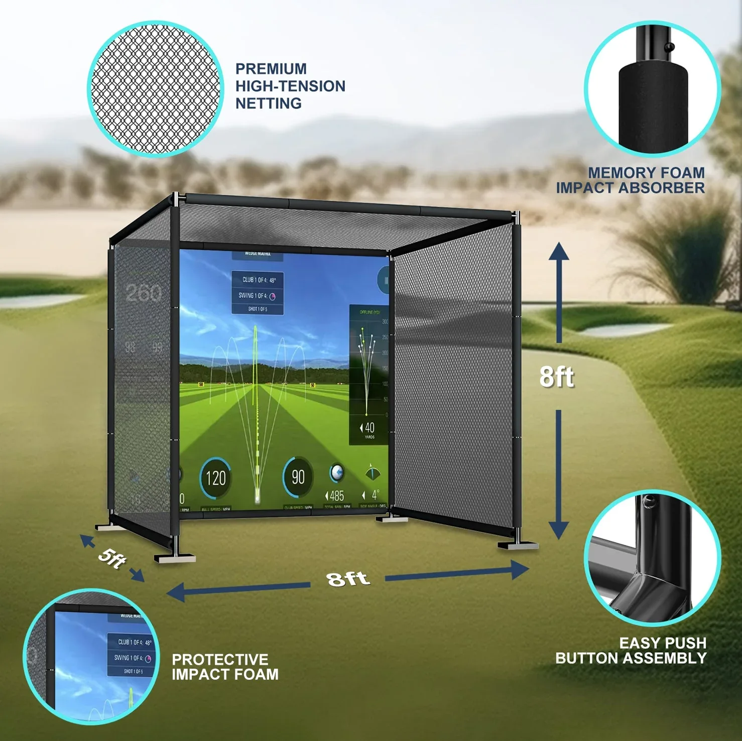 YUNIC Golf Driving Cage with Metal Frame and Simulator Impact Screen - Image 7