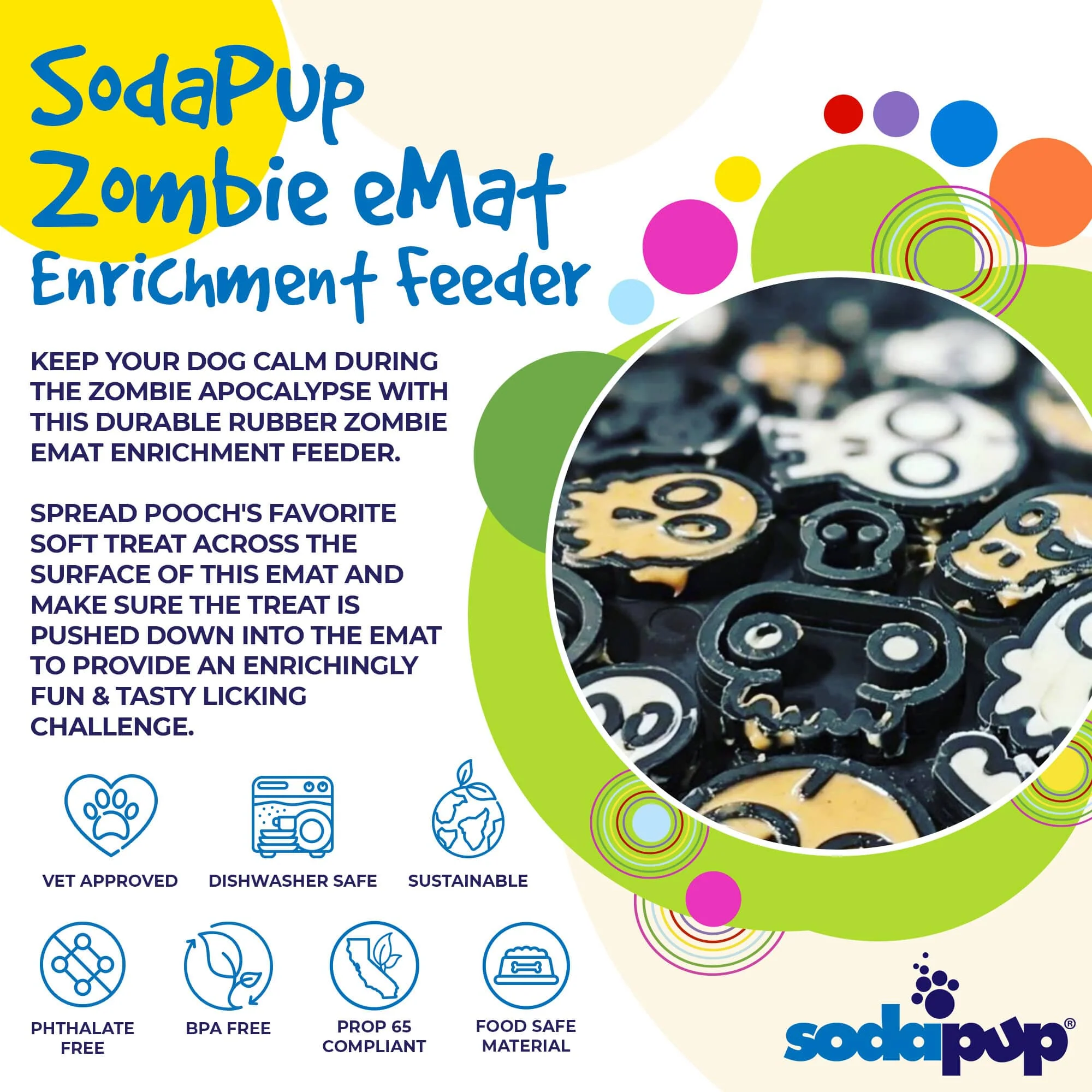 Zombie eMat - Enrichment Lick Mat for Dogs and Cats | Halloween Skull Design | SodaPup - Image 3