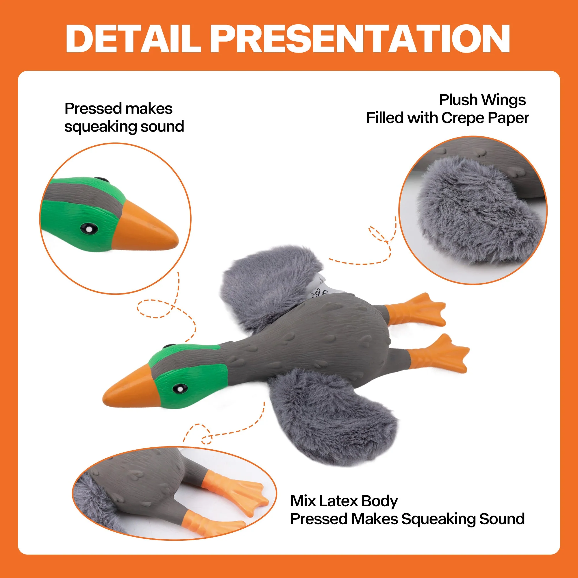 ZooTex Squeaky Latex Dog Toys - Soft Wing Mallard - Image 3